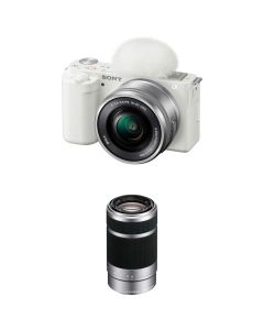 Sony ZV-E10 Mirrorless Camera with 16-50mm and 55-210mm Lenses Kit (White) - Brand New